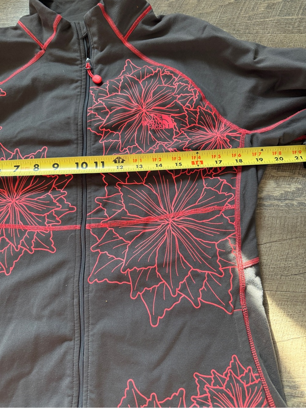 The North Face Black Zip-Up Jacket with Pink Floral Stitching - Picture 8 of 8